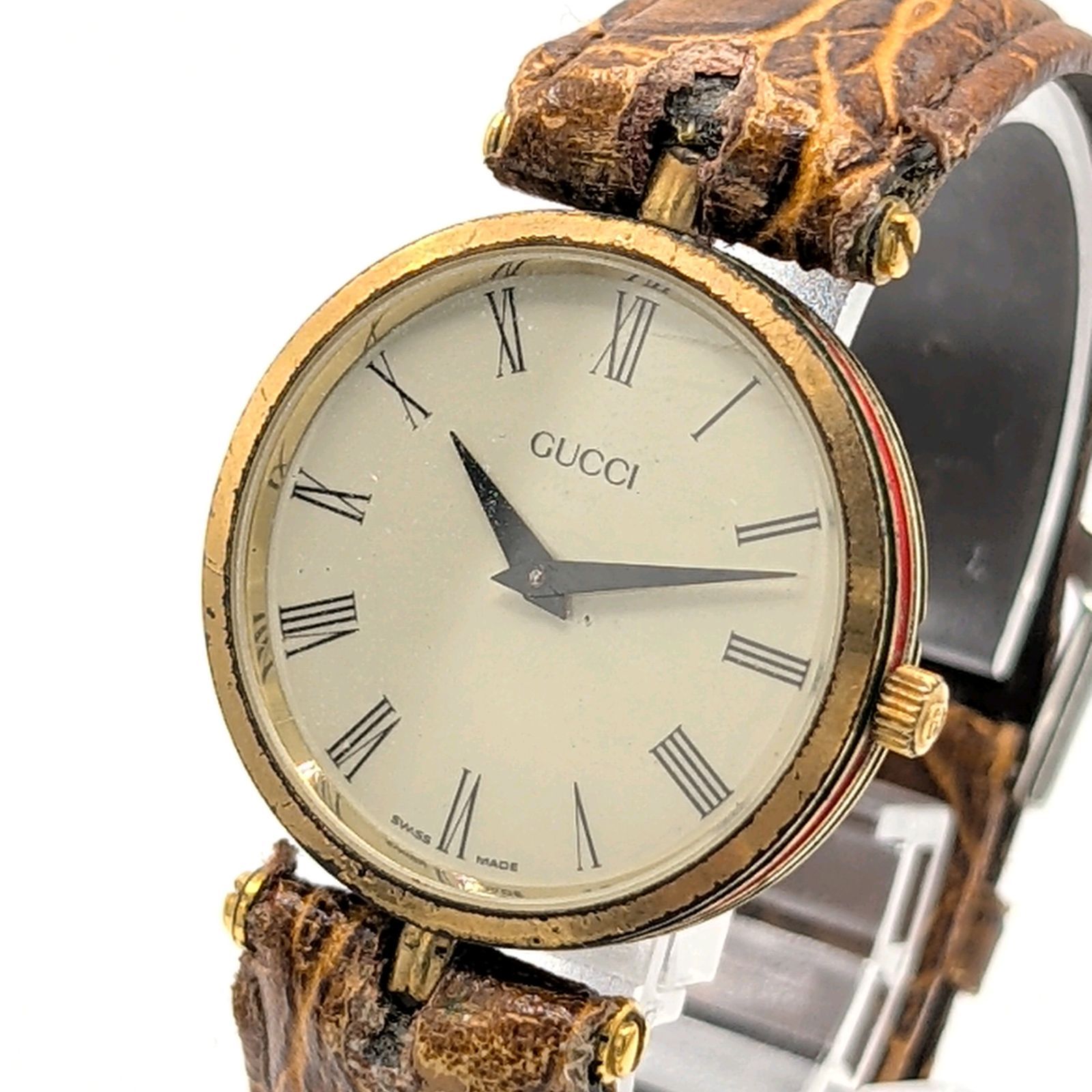 GUCCI Web Stripe Watch Ladies Quartz Round Gold Y2K 00S Vintage 