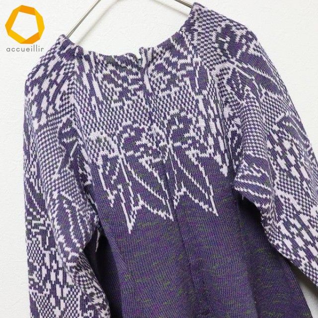 サイトウトヨコ 斉藤都世子 ニット ワンピース 七分袖 パープル系