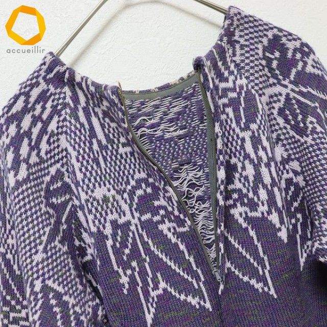 斎藤都世子ニットワンピース　Lサイズ サイトウトヨコ 斉藤都世子 ニット ワンピース 七分袖 パープル系