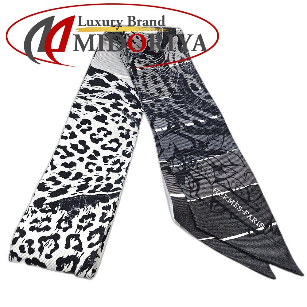 HERMES エルメス スカーフ ツイリー レオパード シルク ブラック