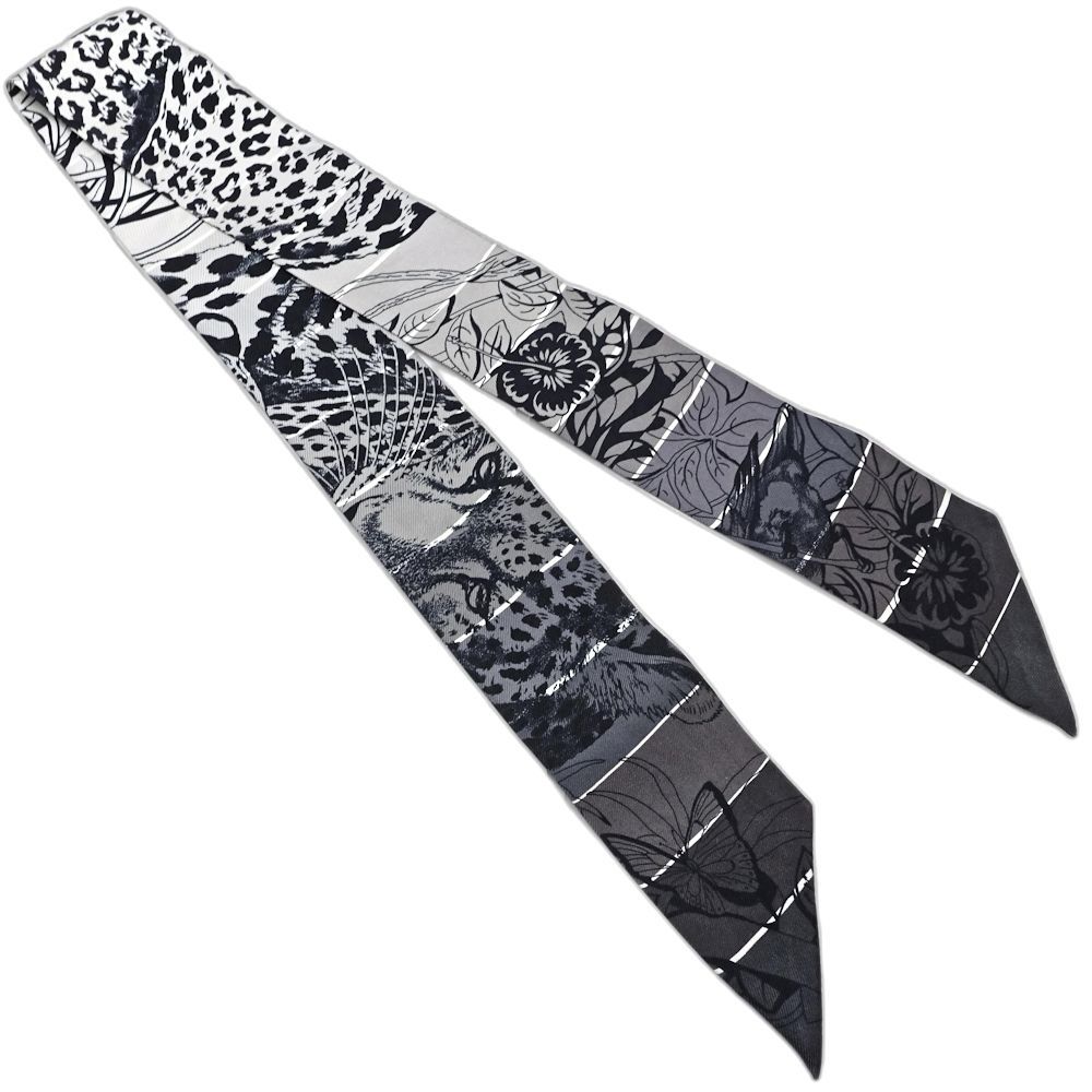 HERMES エルメス スカーフ ツイリー レオパード シルク ブラック