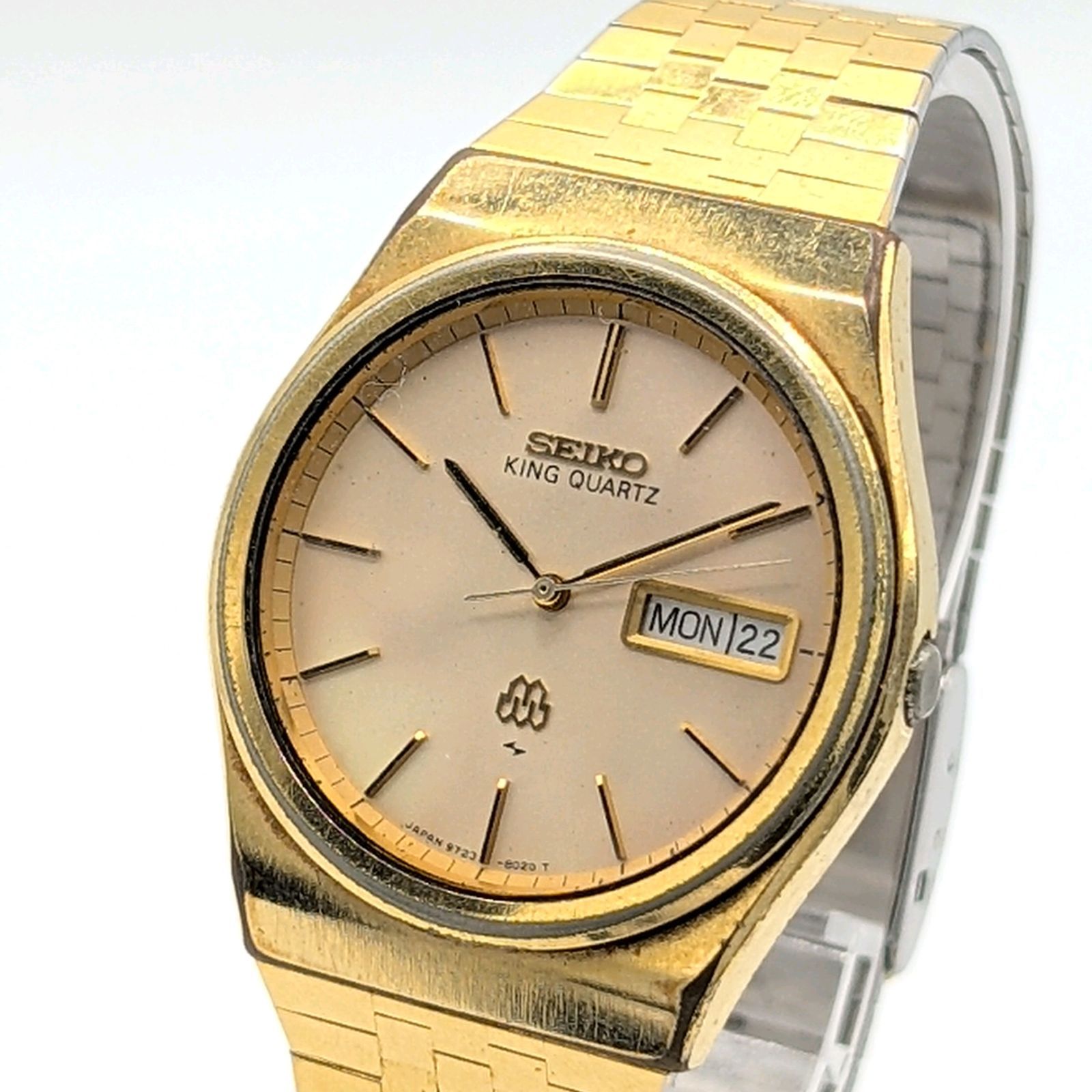 SEIKO KING QUARTZ 9723-8030 Watch Men's Gold dial Day-Date Y2K 00S