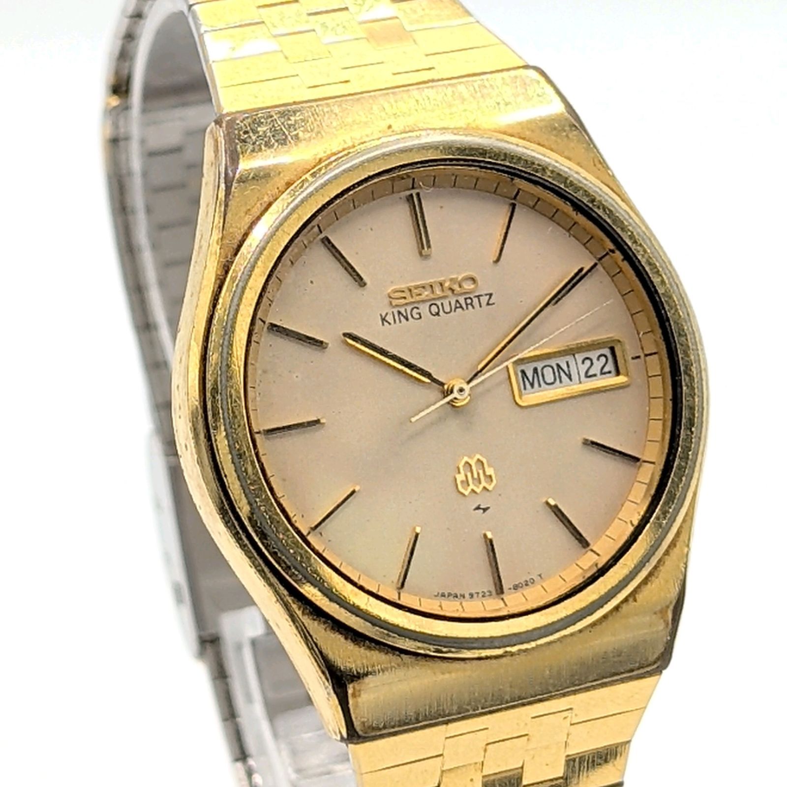 SEIKO KING QUARTZ 9723-8030 Watch Men's Gold dial Day-Date Y2K 00S