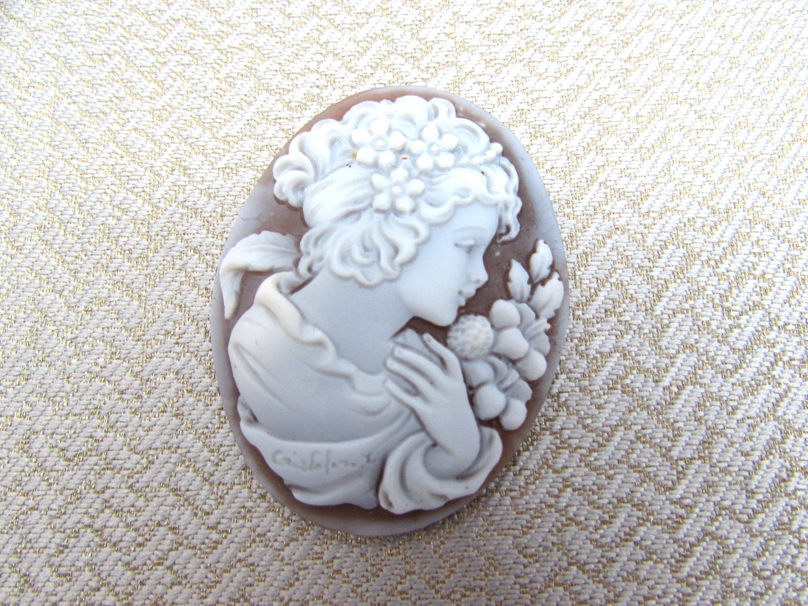 現状品 シェルカメオ 裸石 ルース 作家名 刻印有り 貴婦人 女性 横顔