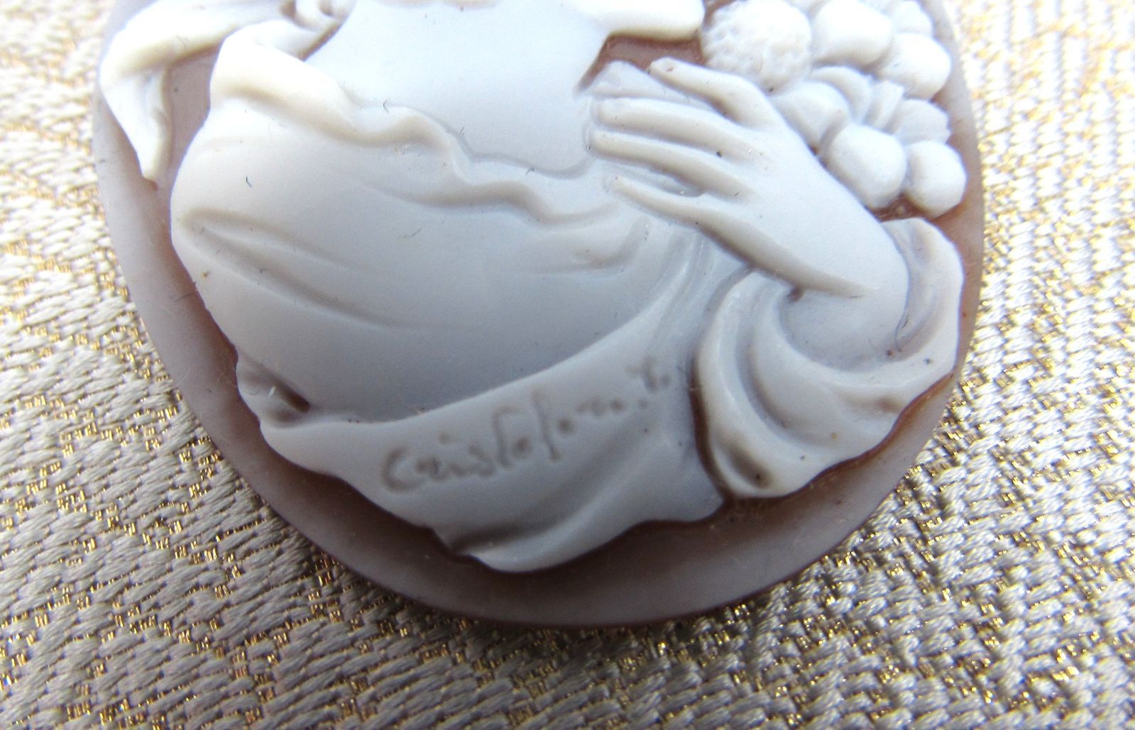 現状品 シェルカメオ 裸石 ルース 作家名 刻印有り 貴婦人 女性 横顔