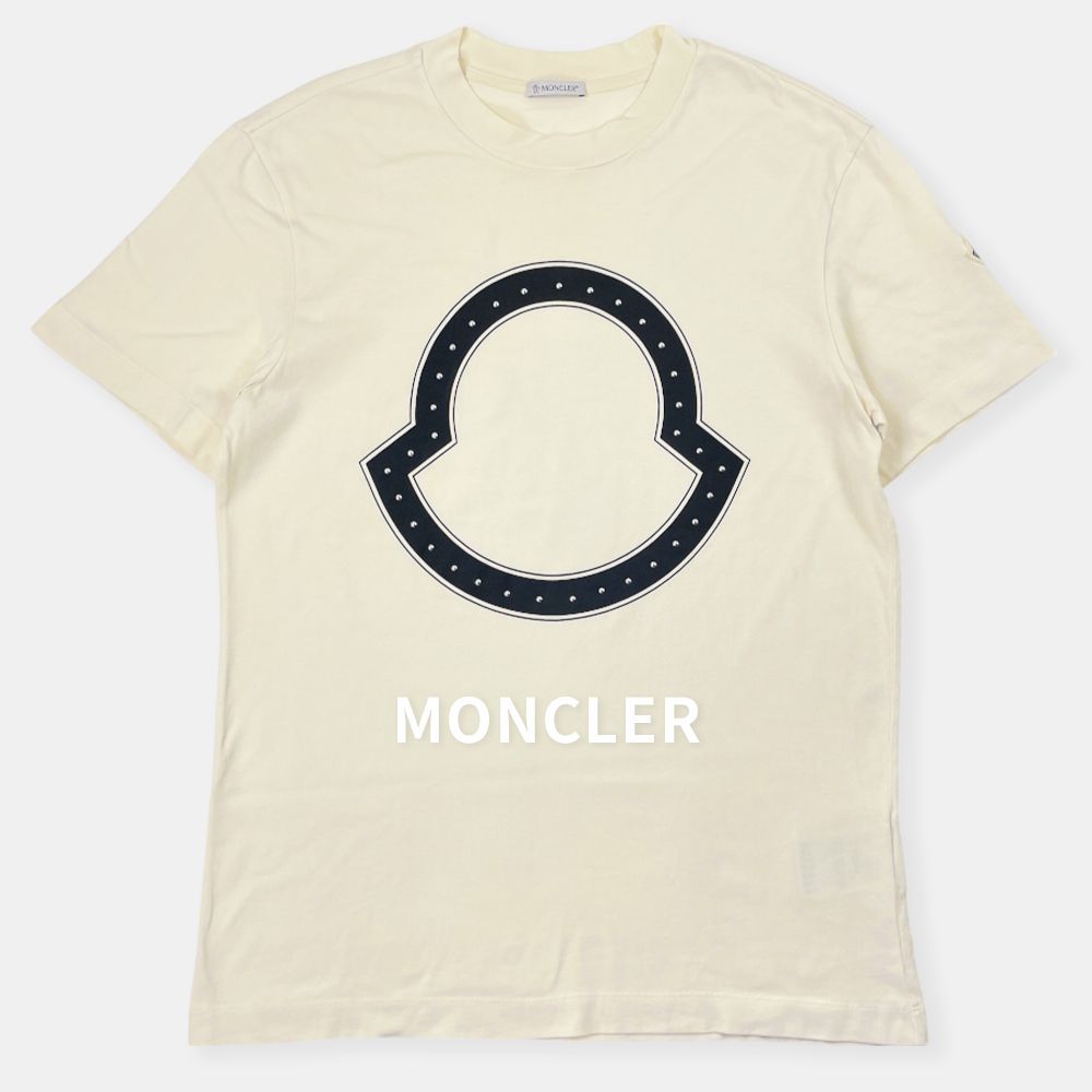 美品 MONCLER 22SS モンクレール スタッズ プリント ロゴ 半袖 Tシャツ H10918C00015 アイボリー系 S / J&NREUSE メンズ トップス