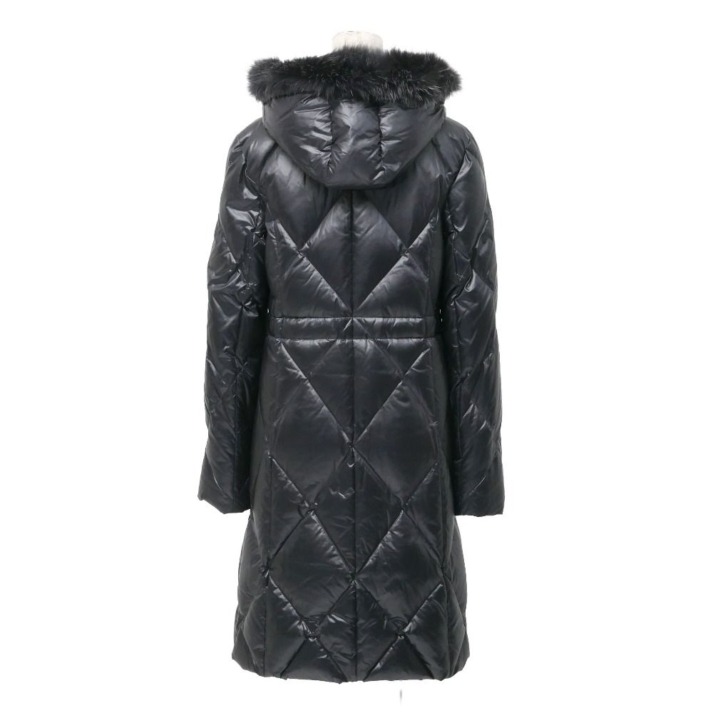バーバリーロンドン　ダウンコート　フォックスファー　シャドーチェック　黒　40 □美品□BURBERRY バーバリー コート サイズ40 ダウンコート 裏地