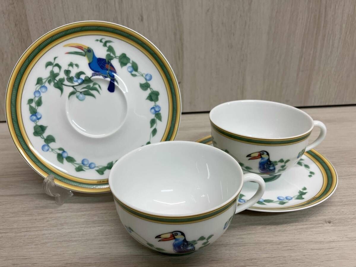 HERMES カップ＆ソーサー Toucans 2客セット エルメス トゥカン