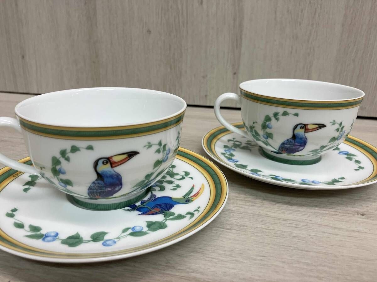 HERMES エルメス　トゥカン　オオハシ　カップ＆ソーサー２客 HERMES カップ＆ソーサー Toucans 2客セット エルメス トゥカン