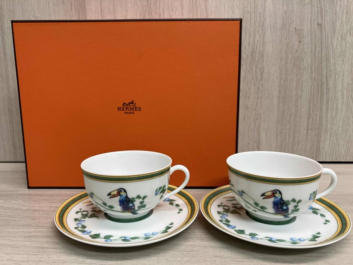 HERMES カップ＆ソーサー Toucans 2客セット エルメス トゥカン