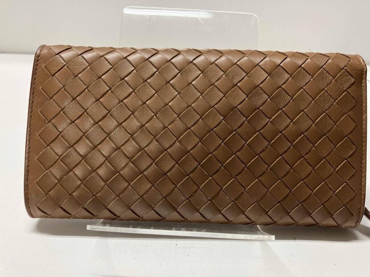 BOTTEGA VENETA イントレチャート フラップ長財布 ブラウン ボッテガ