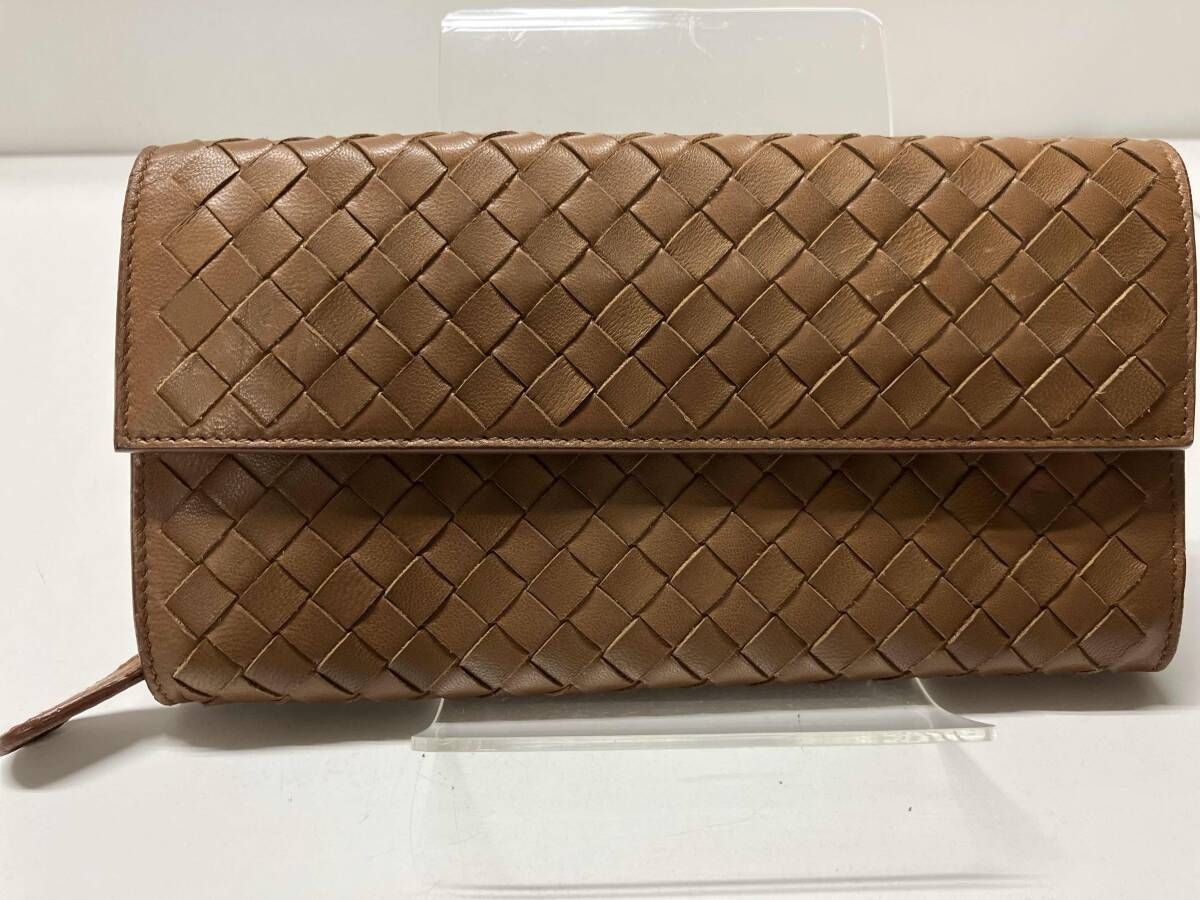 BOTTEGA VENETA イントレチャート フラップ長財布 ブラウン ボッテガ
