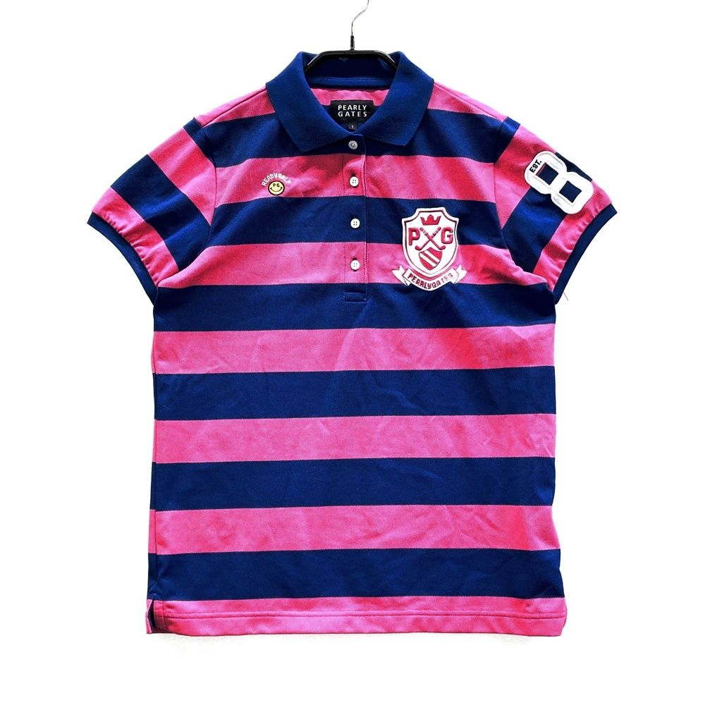 パーリーゲイツ　ボーダー　ポロシャツ　レディース　ニコちゃん　スマイル　半袖 サイズ：1 PEARLY GATES パーリーゲイツ 半袖ポロシャツ ニコちゃん