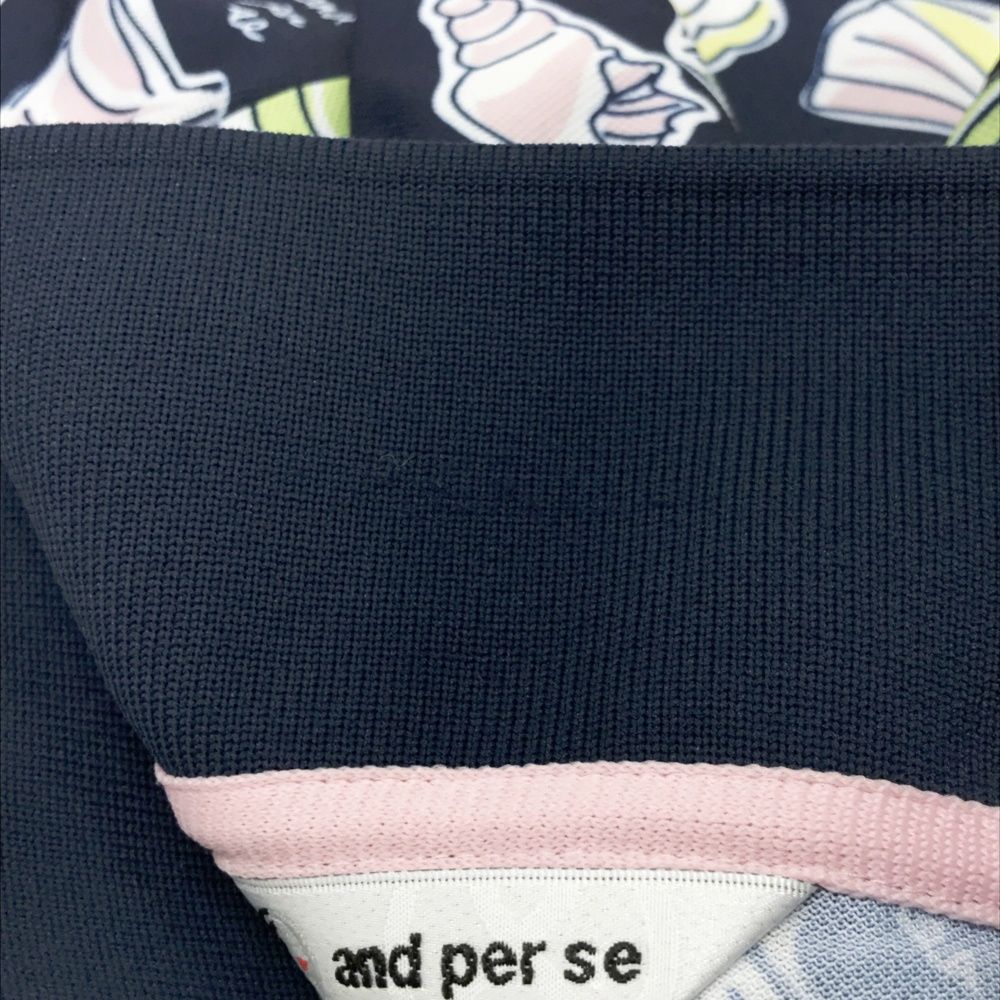 サイズ：M AND PER SE アンパスィ 半袖ポロシャツ 総柄 ネイビー系