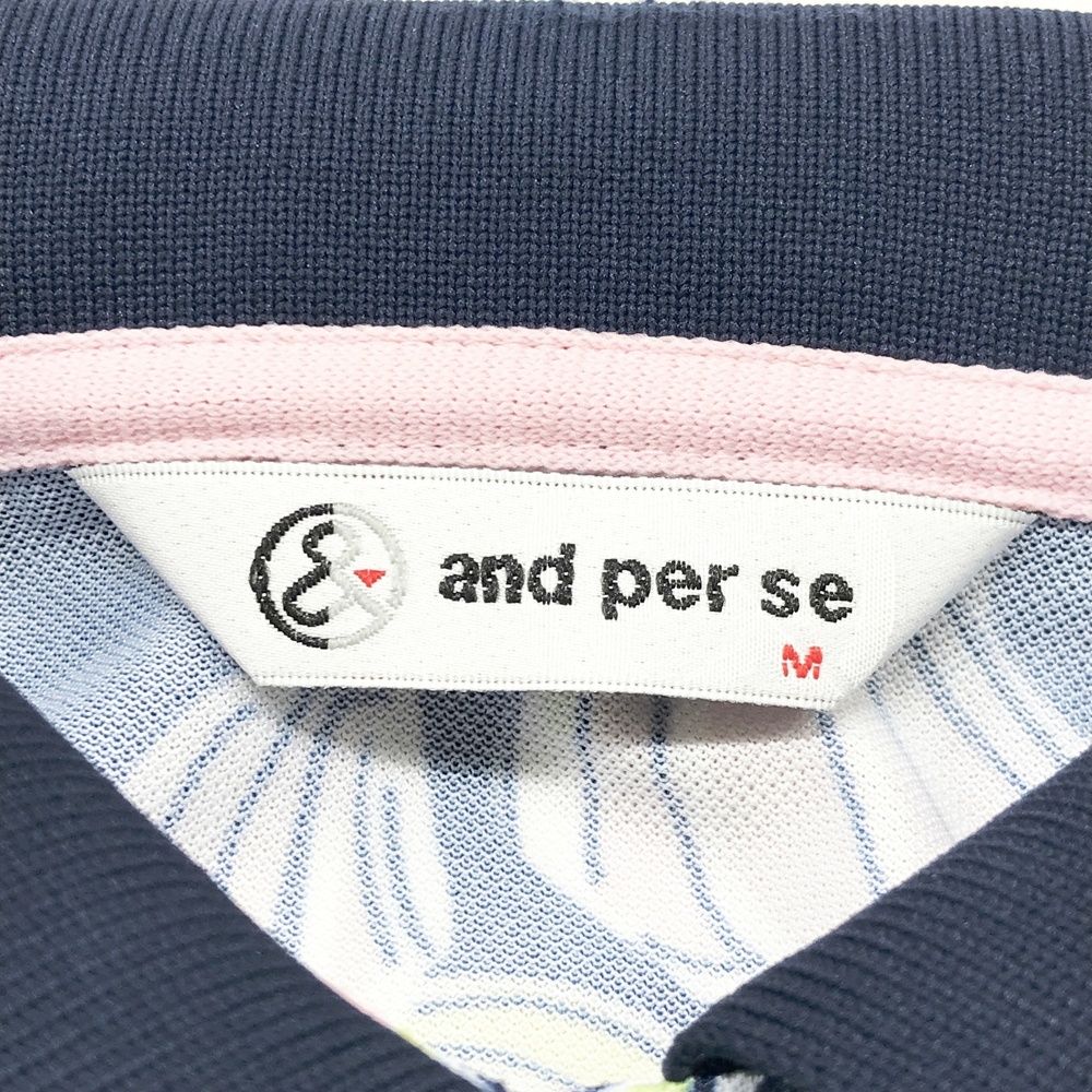 サイズ：M AND PER SE アンパスィ 半袖ポロシャツ 総柄 ネイビー系
