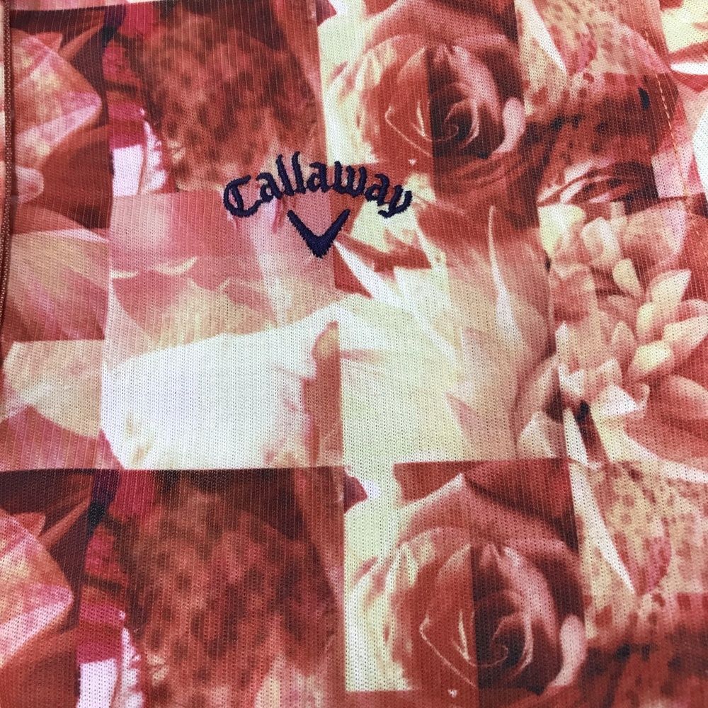サイズ：M CALLAWAY キャロウェイ  半袖ポロシャツ 総柄 レッド系 [240101613221] ゴルフウェア レディース ストスト CALLAWAY キャロウェイ 半袖ポロシャツ 総柄 レッド系 サイズ：M