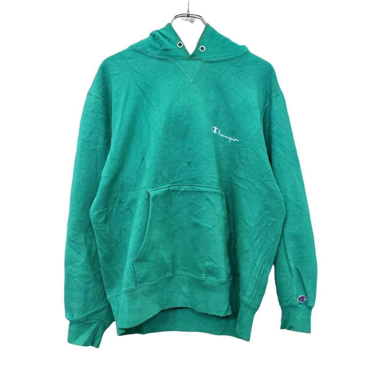 90s USA製 Champion ロゴスウェット パーカーL グリーン系 