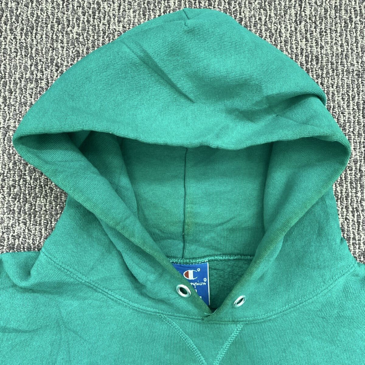 90s USA製 Champion ロゴスウェット パーカーL グリーン系 