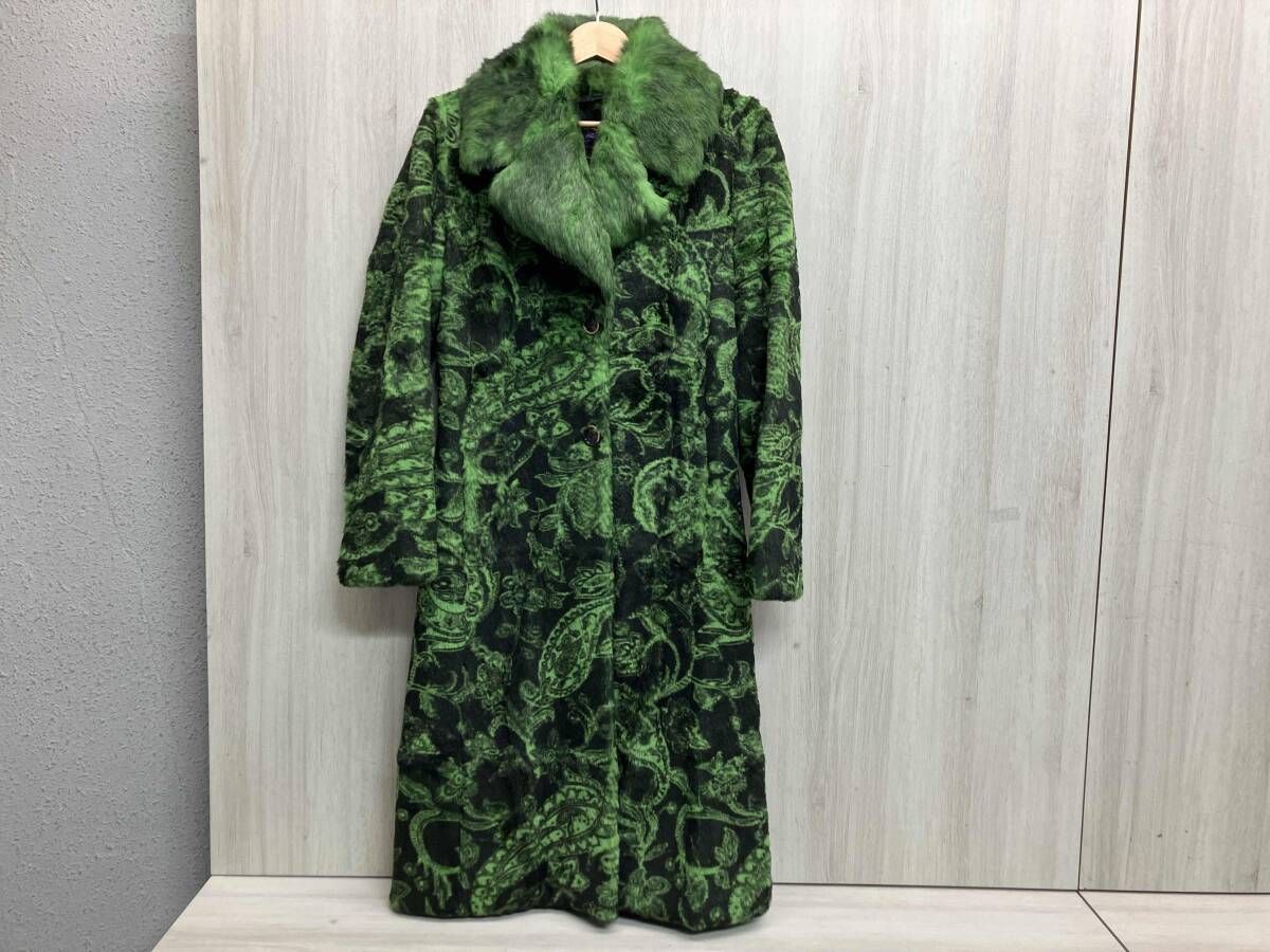 ETRO 毛皮（ラビット）コート サイズ40 グリーン×ブラック ロング