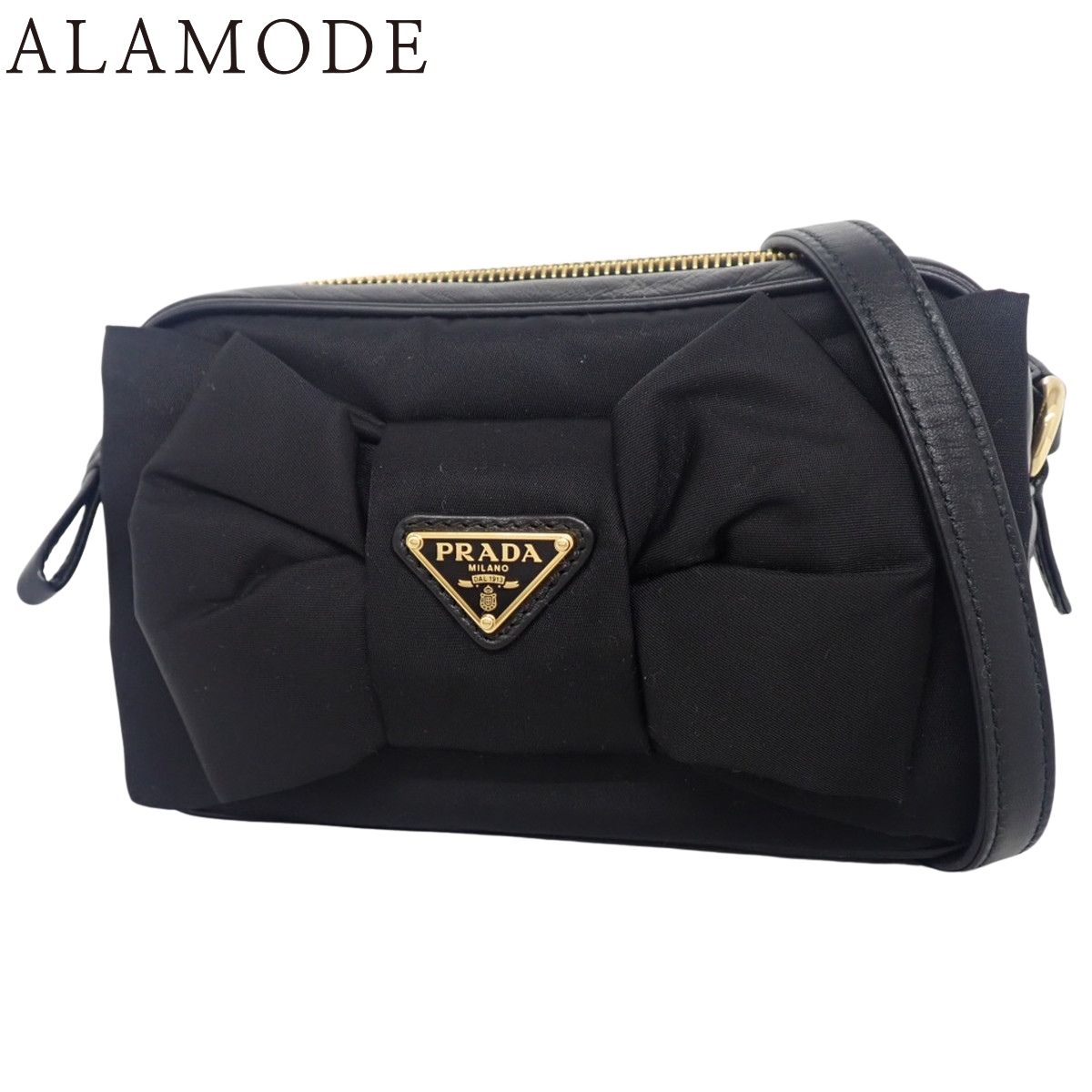 PRADA(プラダ) リボンショルダーバッグ ナイロン レザー ブラック黒