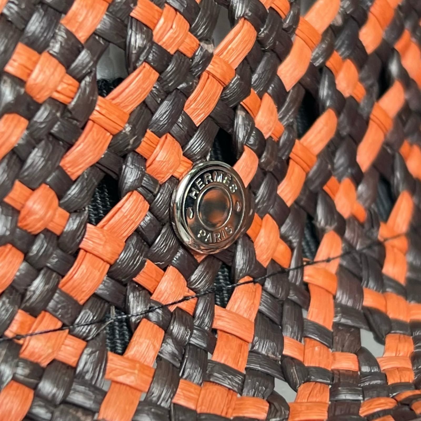 極美品△HERMES エルメス タンザニア わら 羊革 セリエボタン ストロー