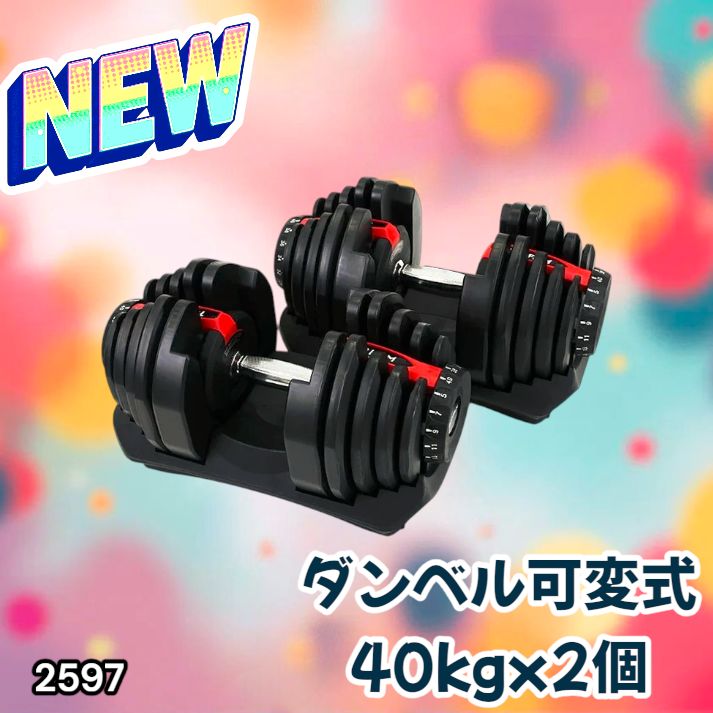 2597 ダンベル 可変式 レッド 40kg 2個 総重量80kg 多機能 5~40kg 17