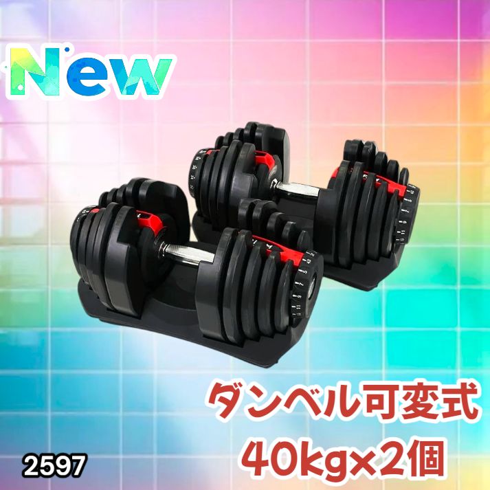 2597 ダンベル 可変式 レッド 40kg 2個 総重量80kg 多機能 5~40kg 17