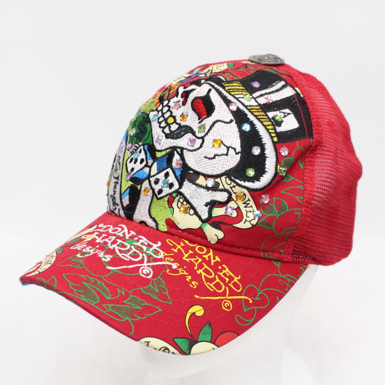 655)【美品】エドハーディー Ed Hardy スカルメッシュキャップ メンズ