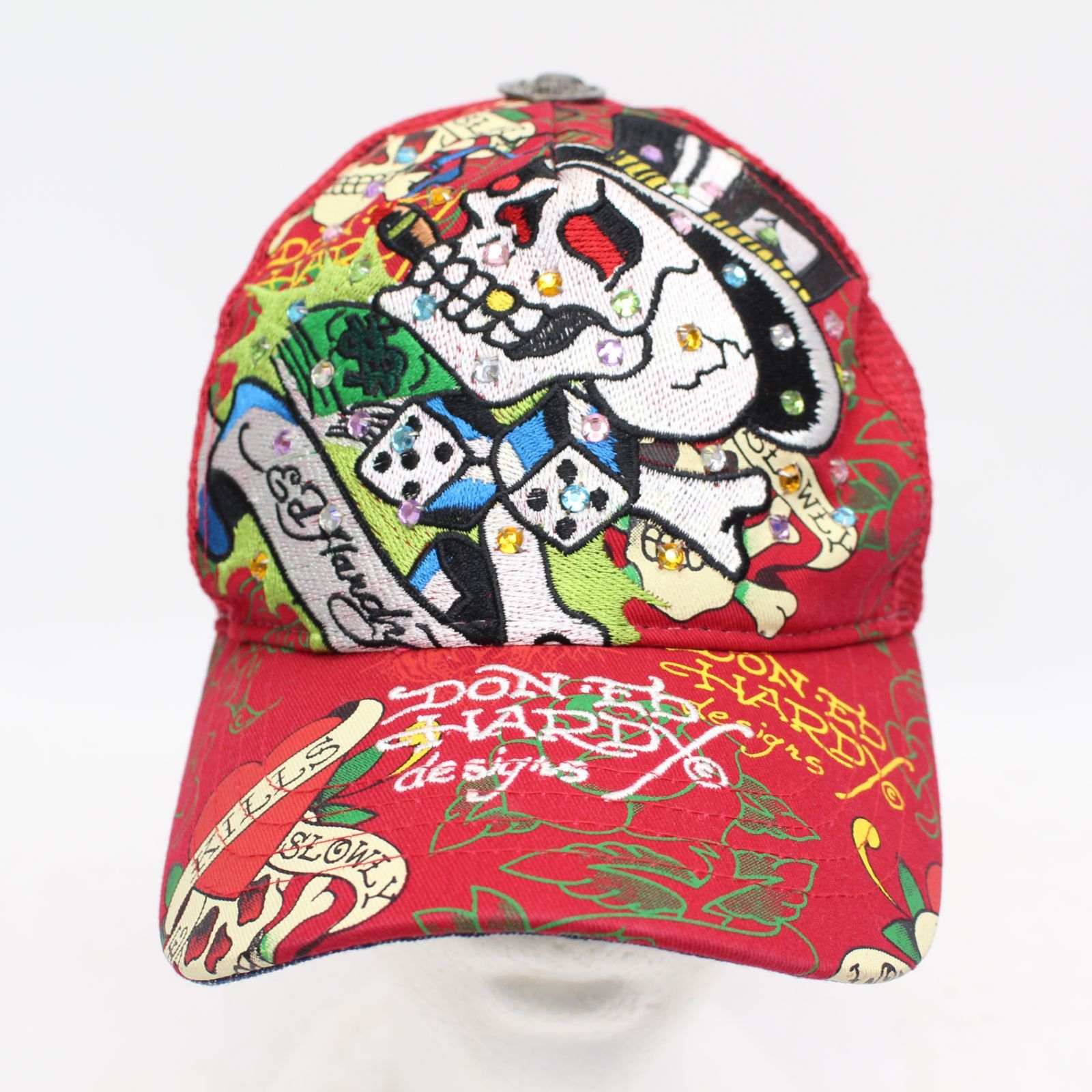 655)【美品】エドハーディー Ed Hardy スカルメッシュキャップ メンズ
