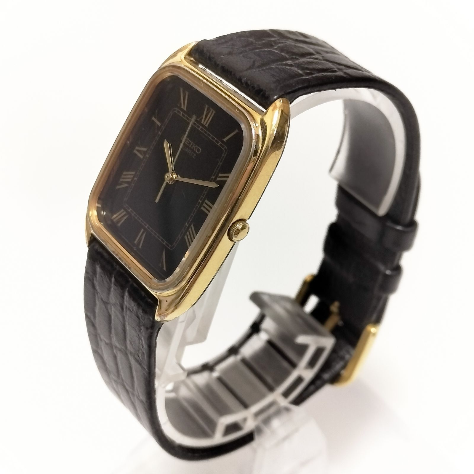 SEIKO メンズ腕時計 クォーツ レクタンギュラー ブラック文字盤 