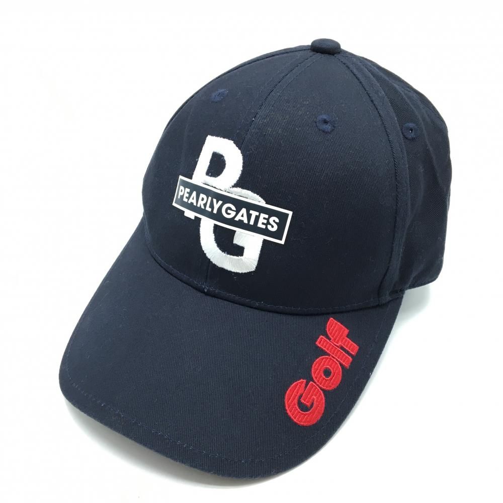 超美品】パーリーゲイツ キャップ ネイビー×白×レッド ロゴ刺しゅう FR