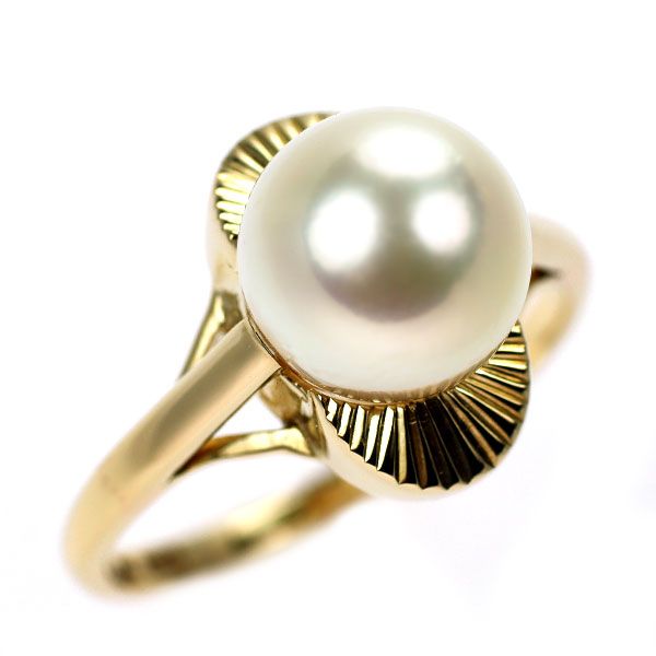 ミキモト K14YG アコヤ真珠 リング 陽刻ビンテージ 昭和風レトロ
