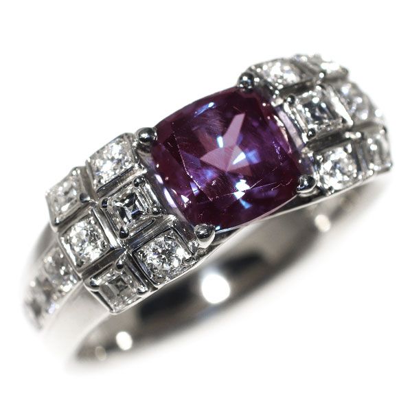 クレサンベール Pt950 再結晶 アレキサンドライト ダイヤモンド リング