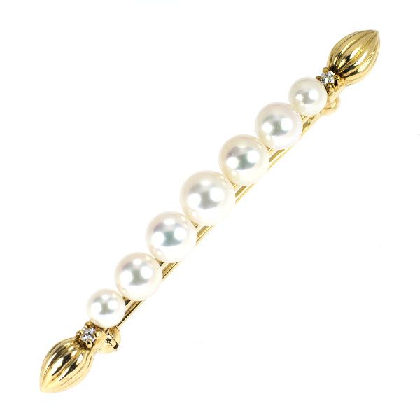 ミキモト K18YG アコヤ 真珠/パール ダイヤモンド ブローチ 径約4.2