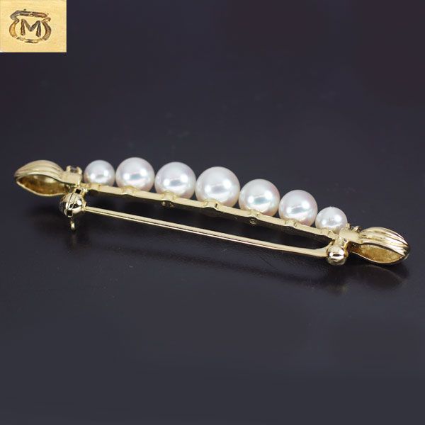 ミキモト K18YG アコヤ 真珠/パール ダイヤモンド ブローチ 径約4.2