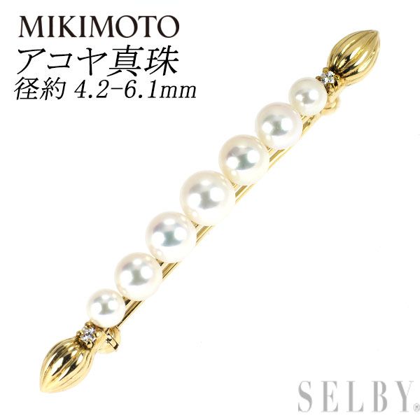 ミキモト K18YG アコヤ 真珠/パール ダイヤモンド ブローチ 径約4.2