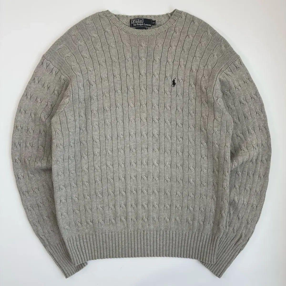 POLO ポロ ラルフローレン 刺繍 コットン グレー ケーブル編み ニット