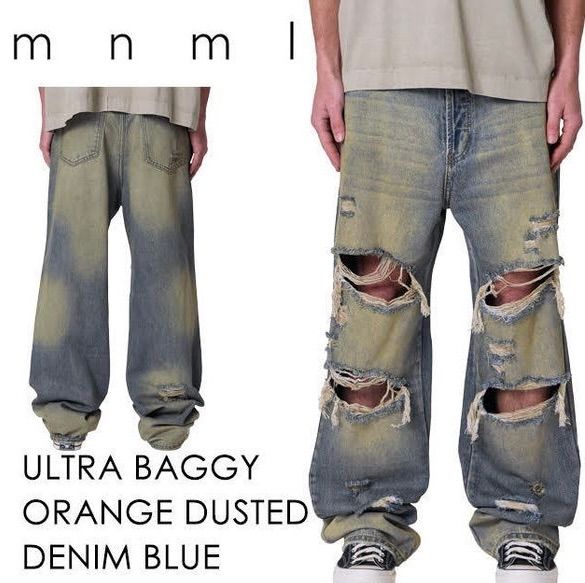 メンズ mnml ULTRA BAGGY ORANGE DUSTED DENIM 【ヴィンテージ加工 
