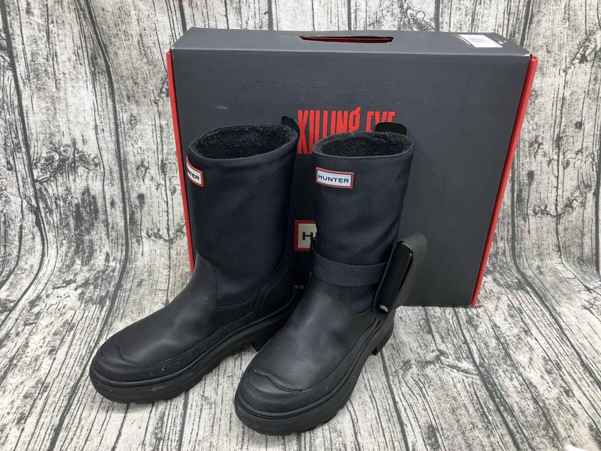 値下げ　新品 HUNTER ハンターブーツkilling eve長靴 黒US8 HUNTER KILLING EVE コラボ ハンター ブーツ 23cm 箱有 - メルカリ