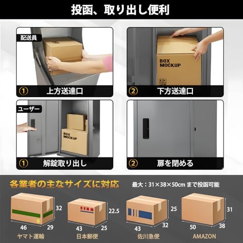 宅配ボックス 屋外 大型 150L大容量 防水 ポスト一体型 宅配BOX