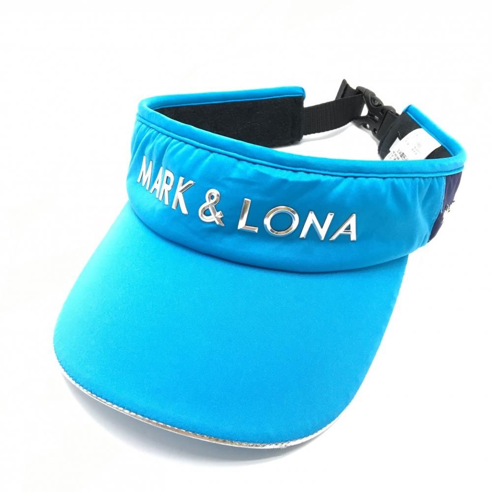 超美品】マークアンドロナ サンバイザー ブルー ロゴシルバー 内側