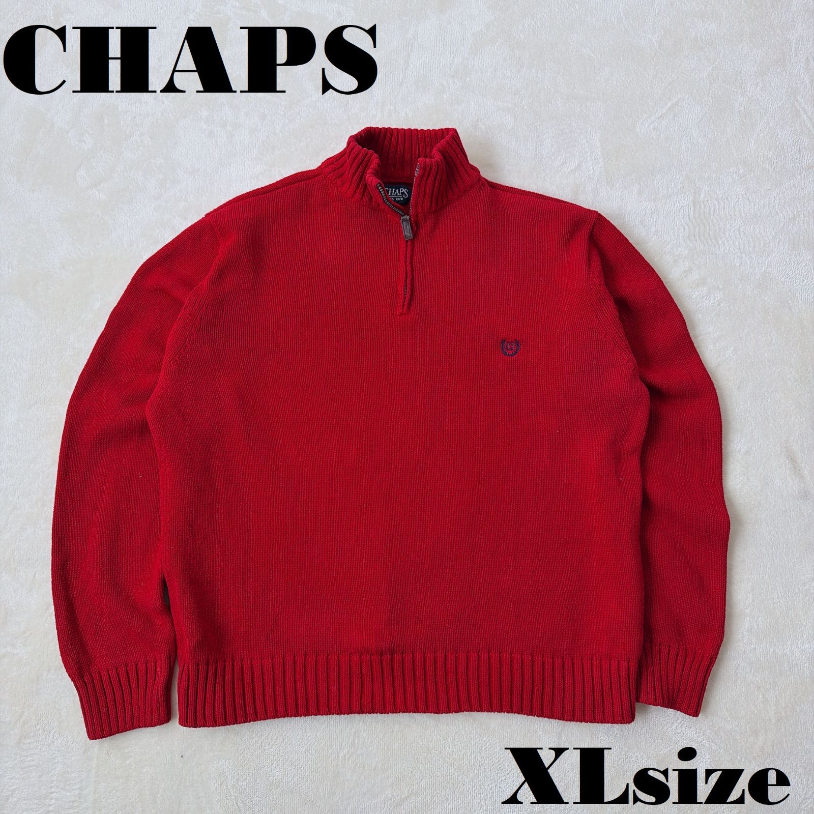 CHAPS コットンニット XLサイズ レッド チャップス ハーフジップ