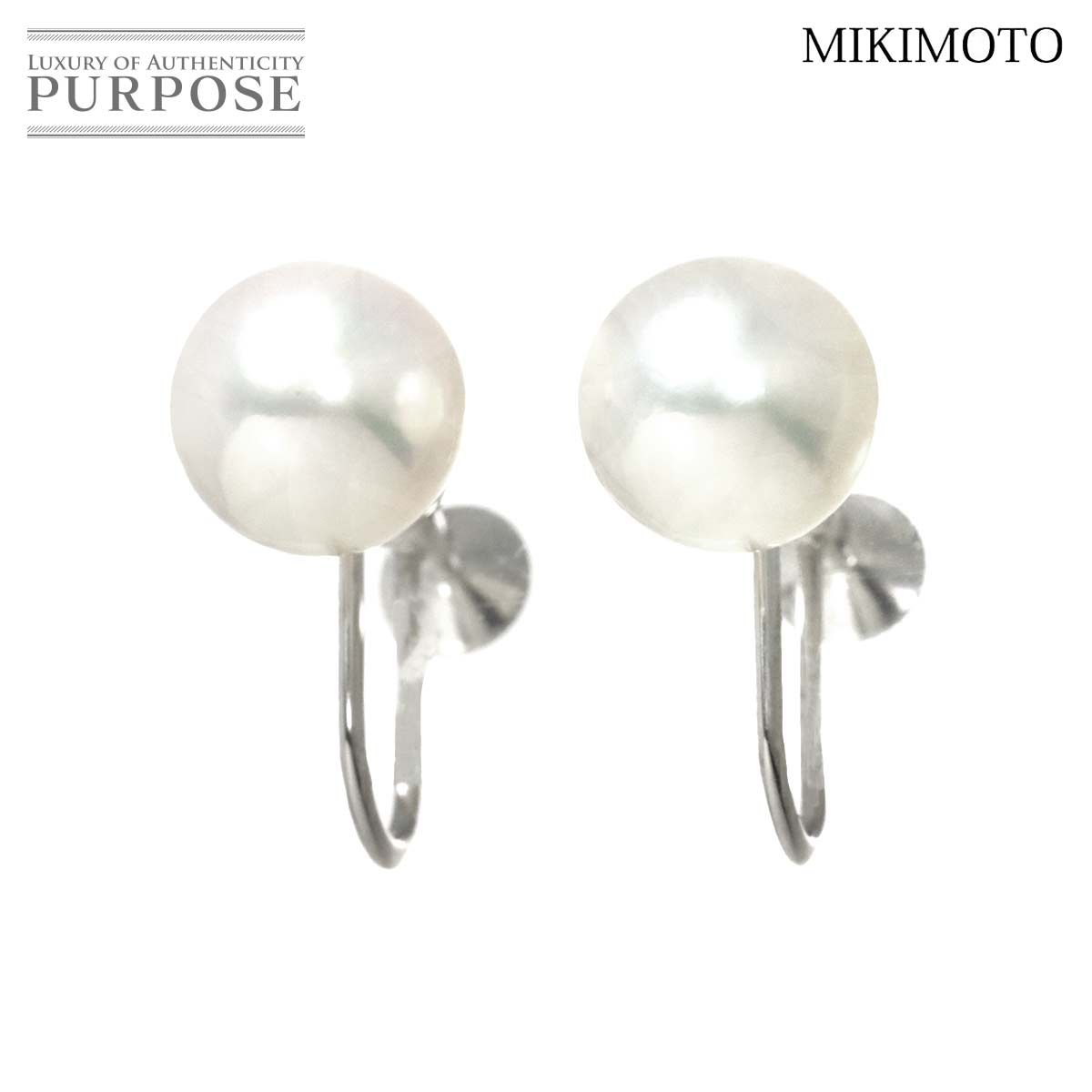 ミキモト MIKIMOTO アコヤ真珠 7.8mm イヤリング K18 WG ホワイト