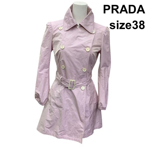 ◇ プラダ PRADA トレンチコート 長袖 ダブルブレスト ミドル丈