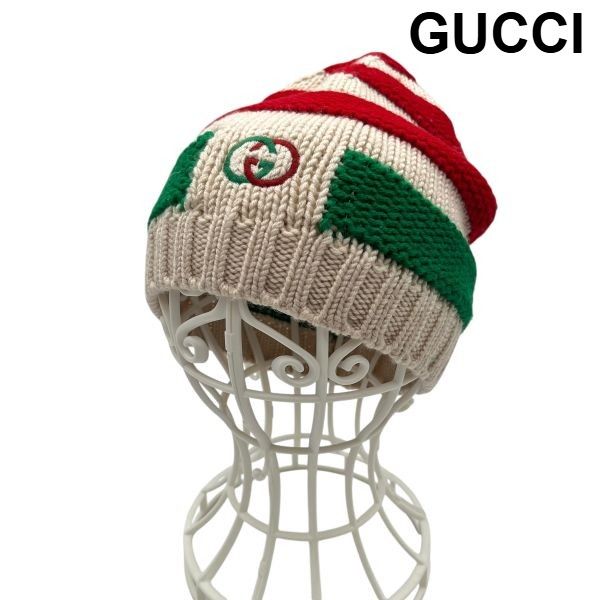 ○ グッチ GUCCI ウールニット帽 GGマーク インターロッキングG
