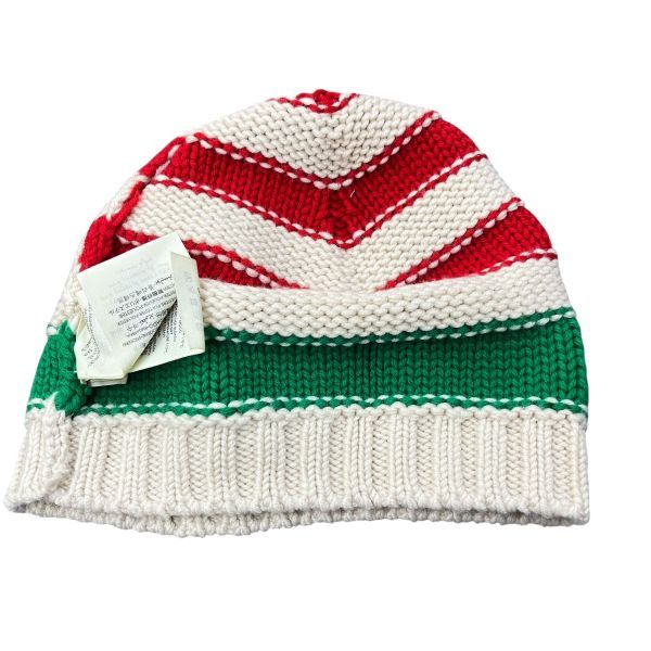 GUCCI　インターロッキングGGマーク刺繍シェリーラインボーダーウールニット ○ グッチ GUCCI ウールニット帽 GGマーク インターロッキングG
