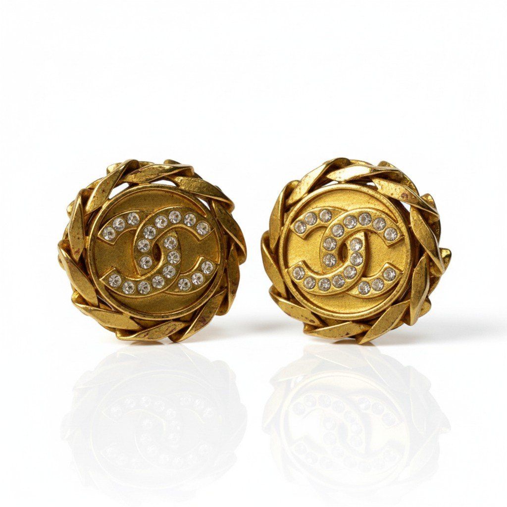 b2 Vintage CHANEL Coco Mark ココマーク Rhinestone Gold Color