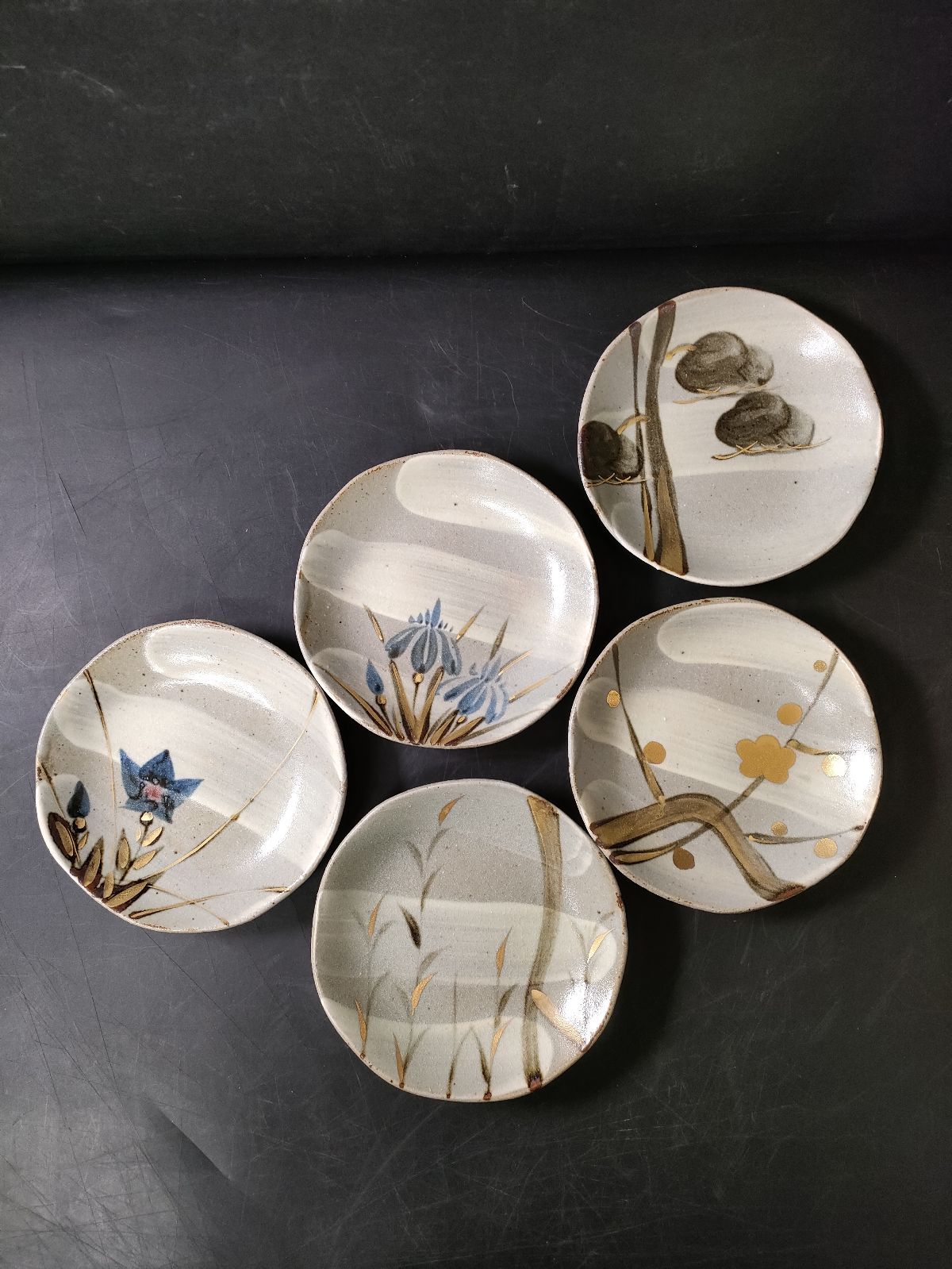 F9-07/幸兵衛窯/絵替 銘々皿 中皿5客/共箱/美濃焼/京焼/清水焼/向付