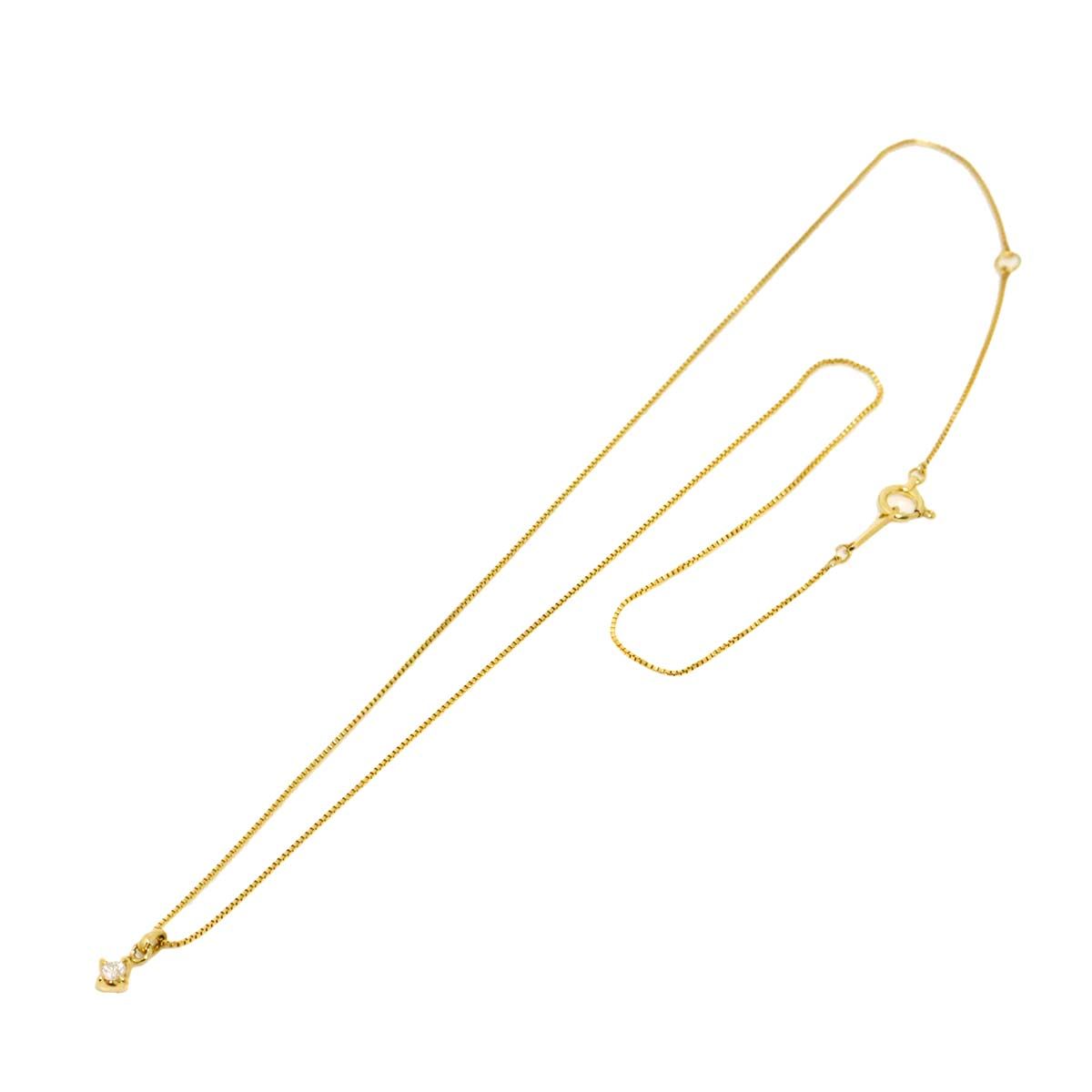 アガット agete ダイヤ 0.05ct ネックレス 40cm K18 YG イエロー 