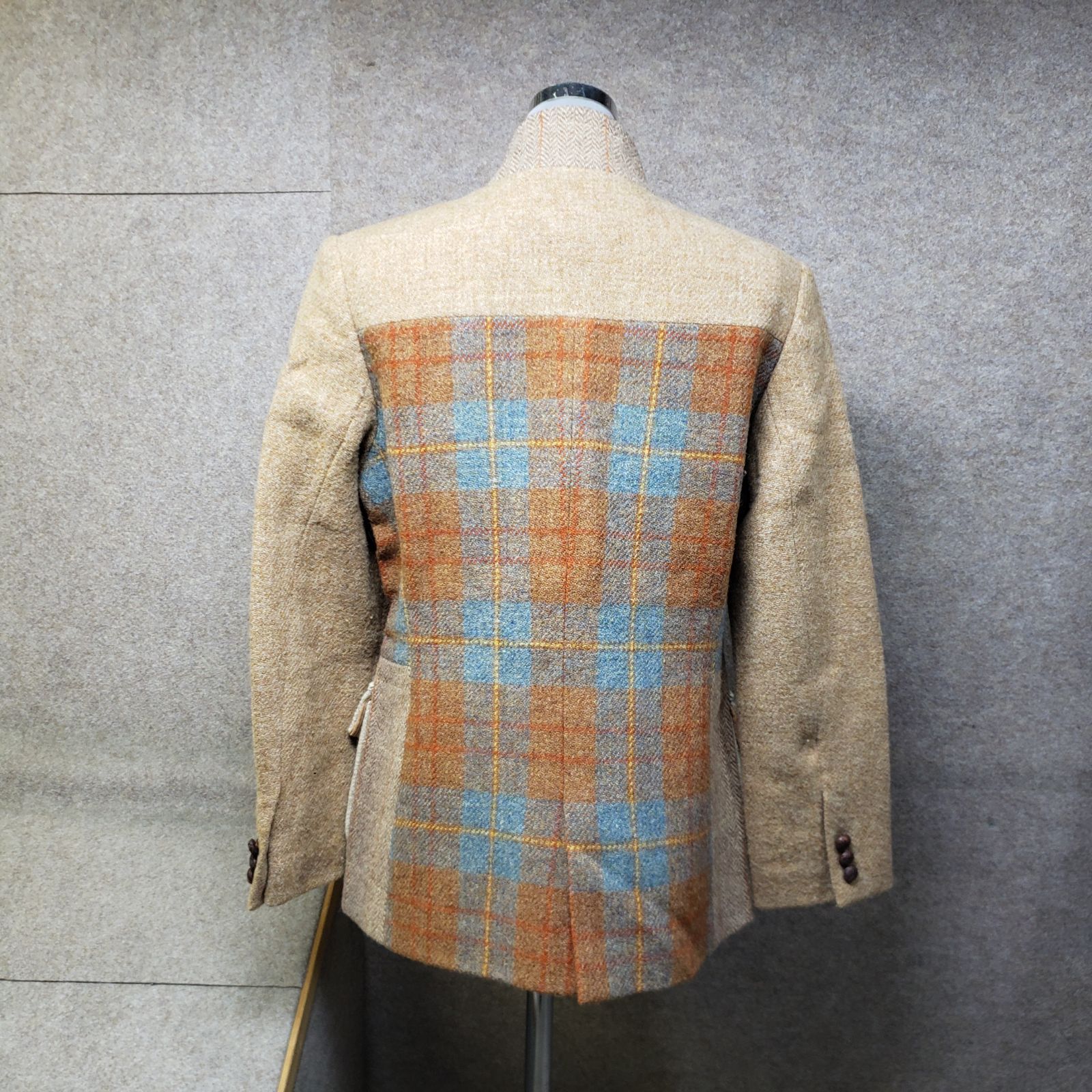 SCAPA スタンドカラージャケット チェック柄切替デザイン ブラウン系